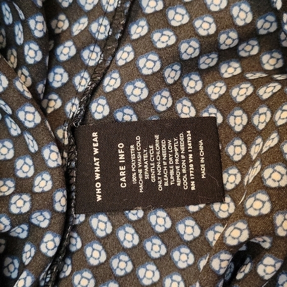 WHO WHAT WEAR Navy Geometric Floral Chest Ruffle Edwardian Castlecore Shirt - Picture 8 of 10